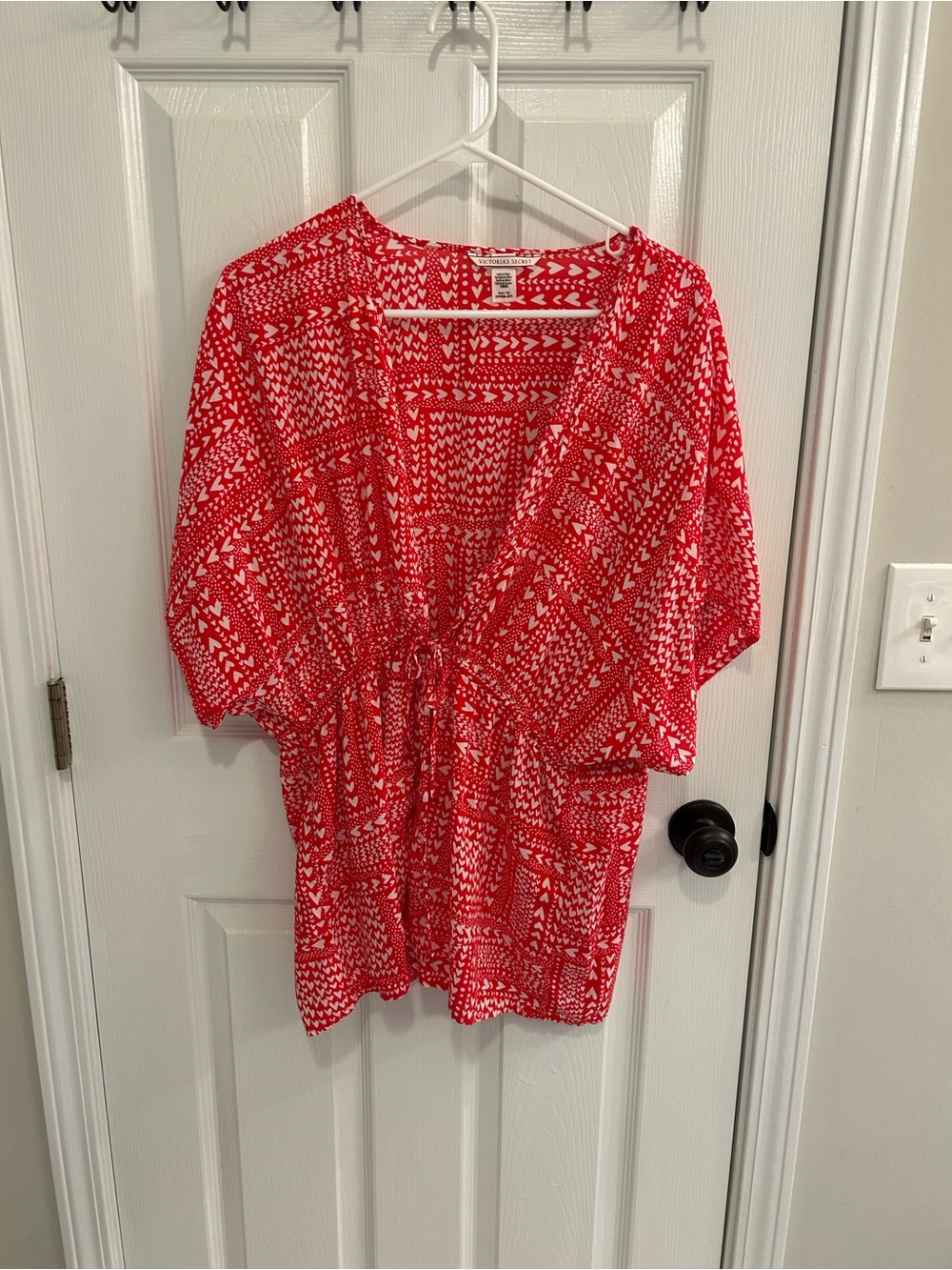 Lightweight Red Heart Patterned Women’s Kimono